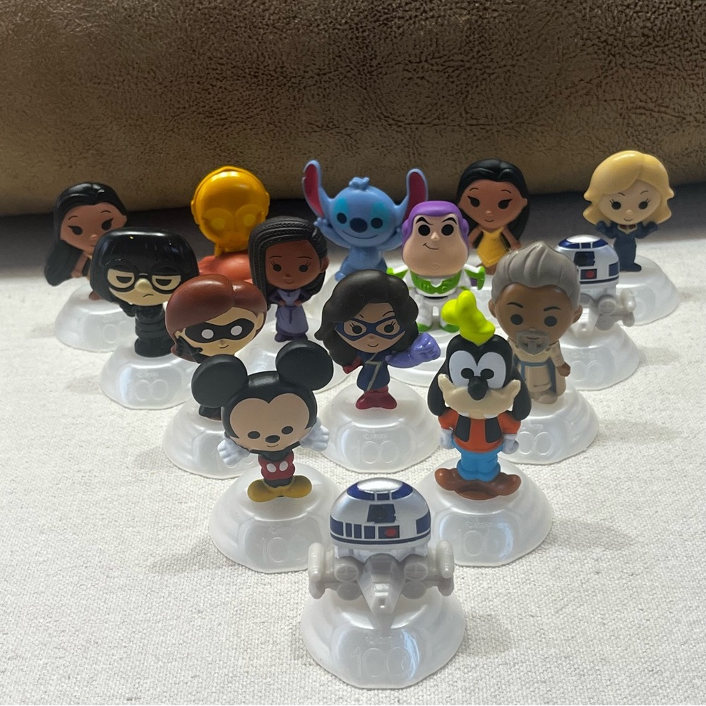 McDonald's Disney 100th Anniversary Happy Meal toys released in 2023. Set of 15